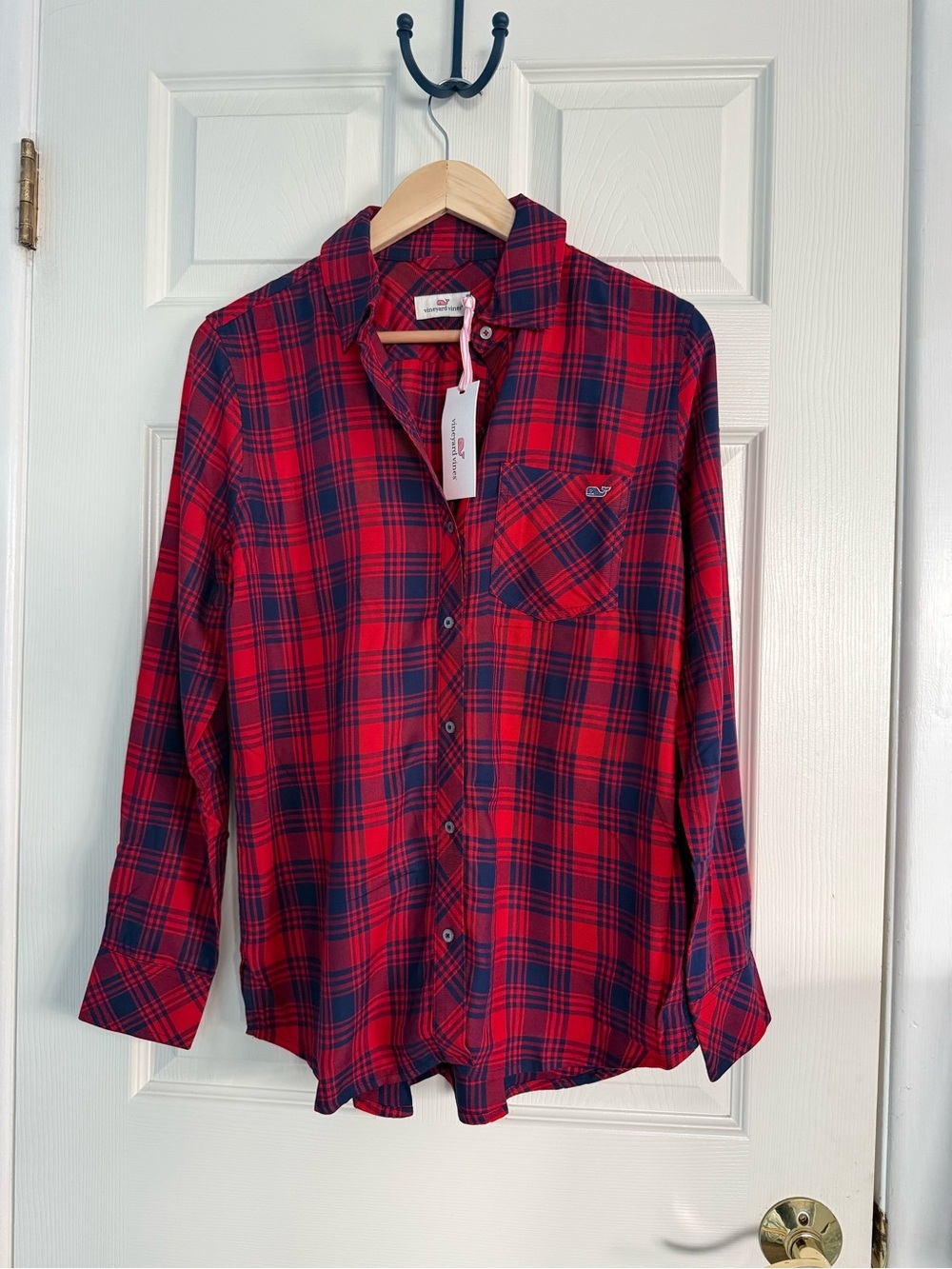 Vineyard Vines Plaid Chillmark Button Down Shirt Deep Bay/Red Velvet NWT Size 2